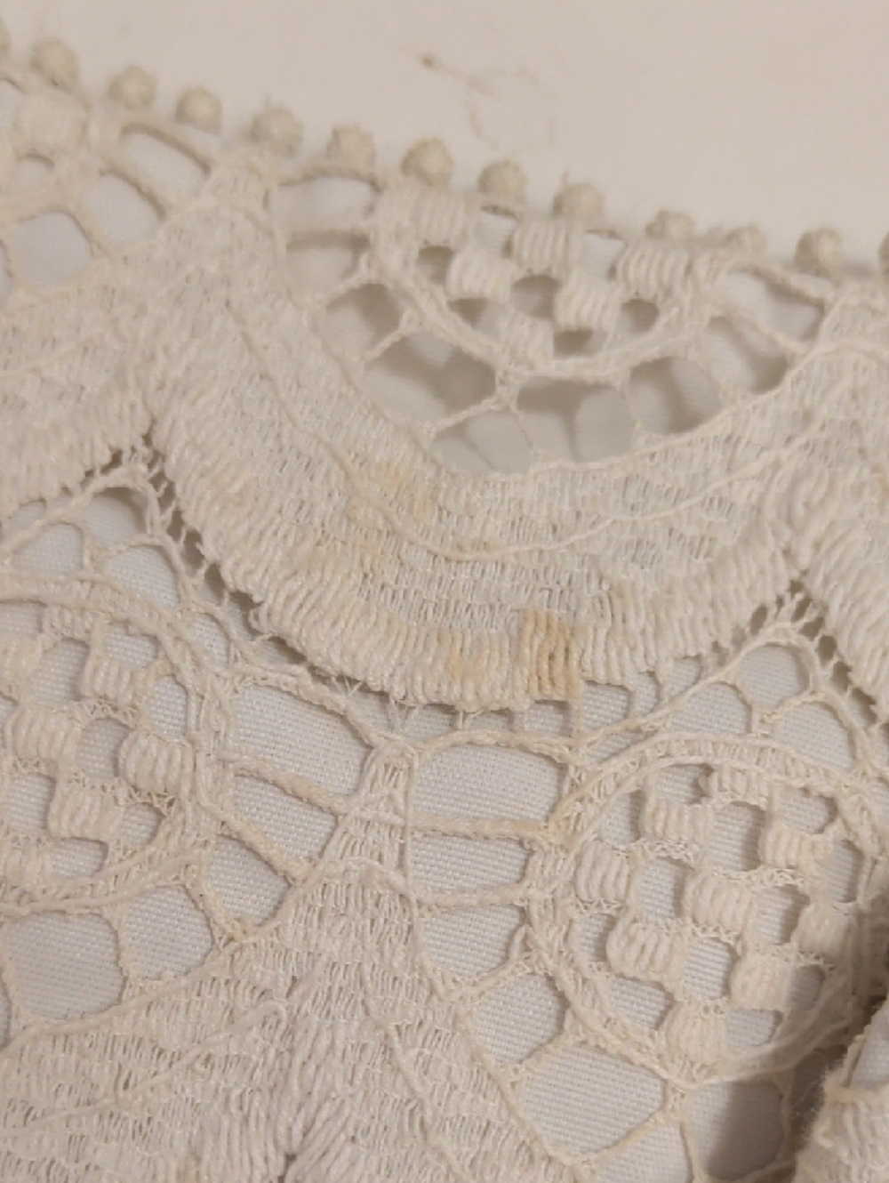 Vintage Cotton  Crochet Lace Mini Dress in Cream 60s 70s Scalloped Edge Lined - Picture 10 of 15